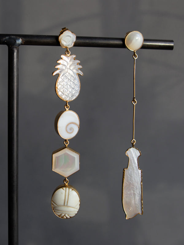 GRAINNE MORTON LONG PEARL MISMATCHED DROP EARRINGS