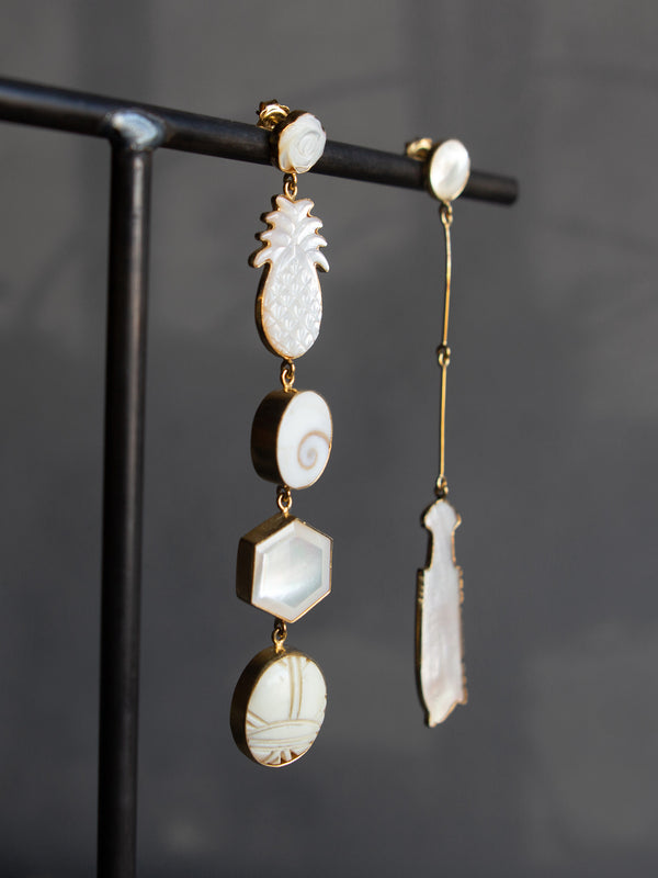 GRAINNE MORTON LONG PEARL MISMATCHED DROP EARRINGS