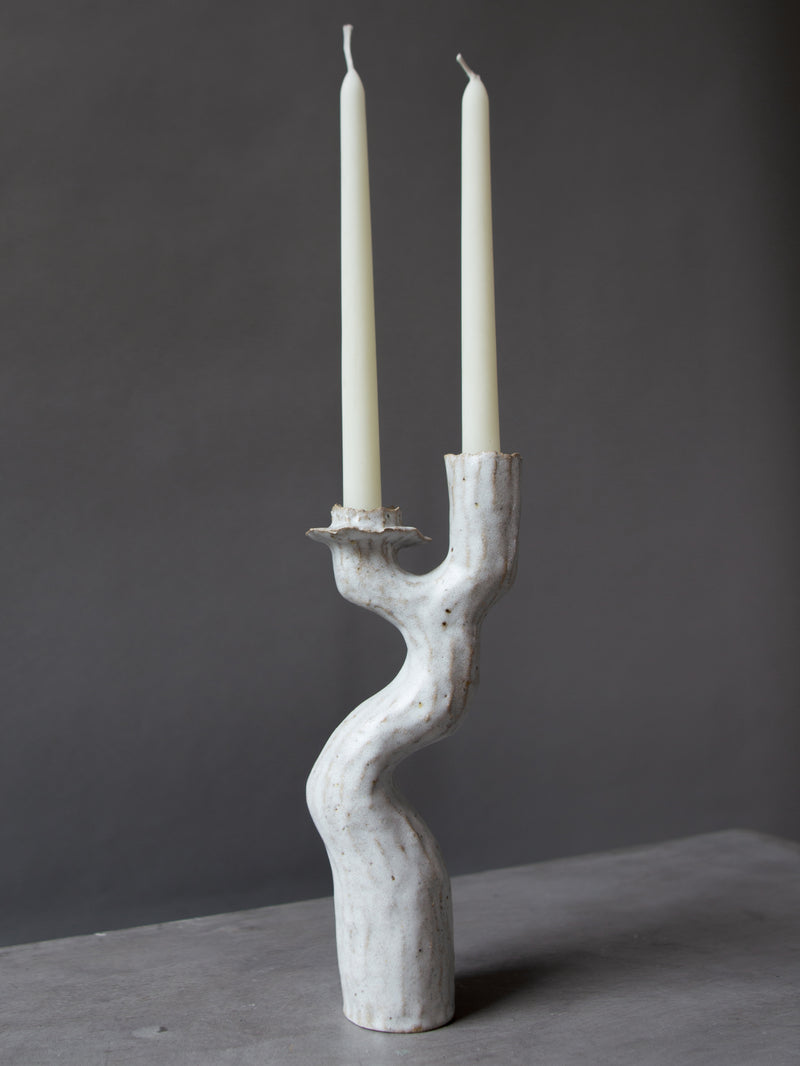 Tall White Lumena Double Candlestick